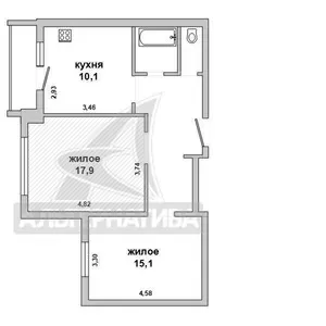 Комната в двухкомнатной квартире (17, 9 кв.м.) w183385